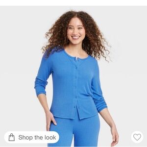 Auden Pointelle Blue Button Up Cardigan